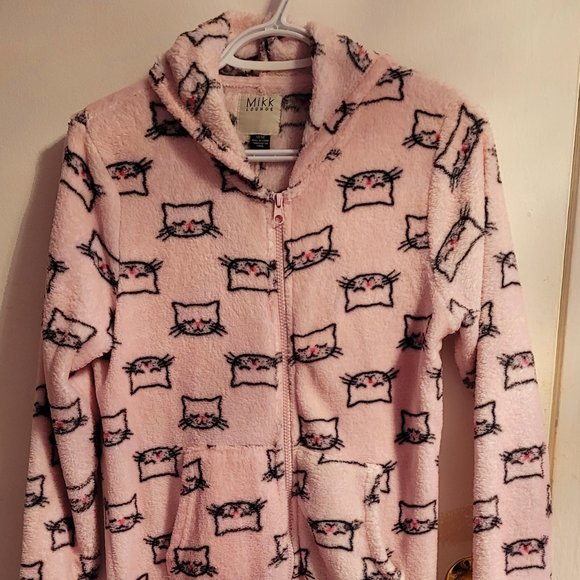 pink fleece cat print onesie - Picture 1 of 1